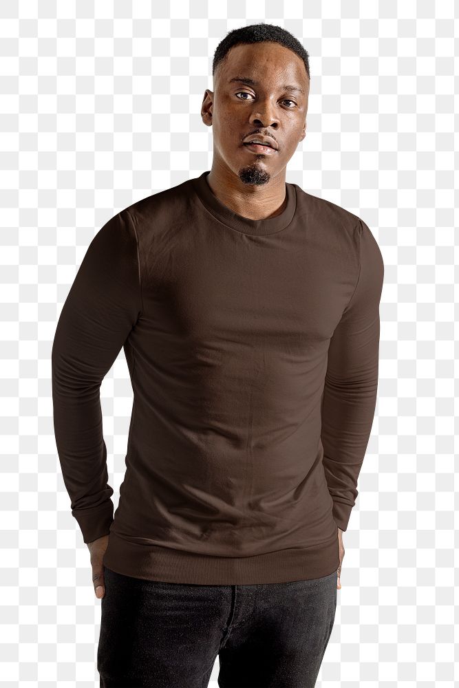 Man png, wearing brown long sleeve, autumn apparel fashion design