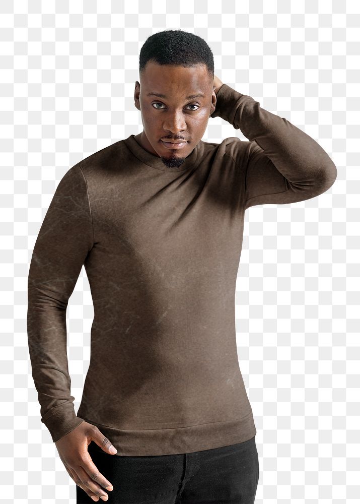 PNG man wearing brown long sleeve, autumn apparel fashion design