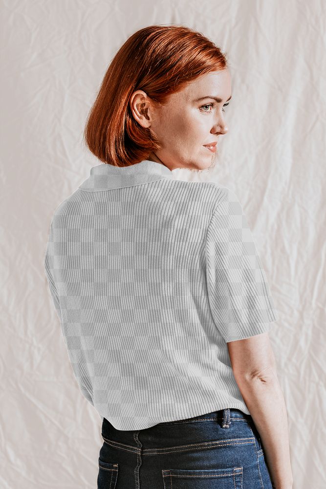 PNG shirt mockup transparent, rear view, women's apparel fashion design