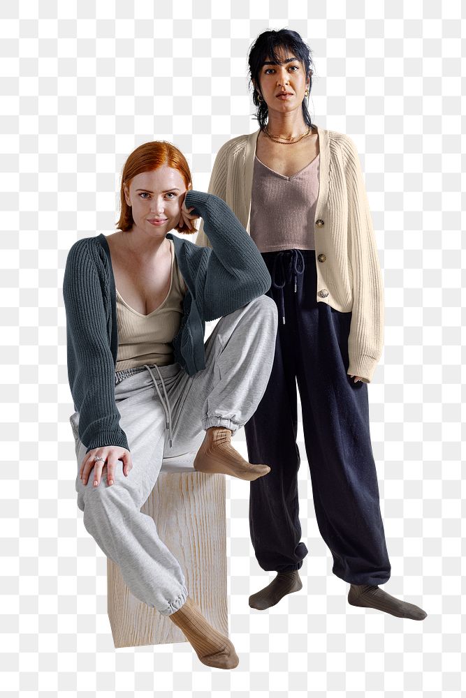 Women png, wearing monotone sleepwear, transparent background