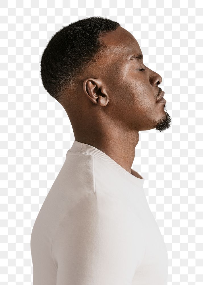 Man png, wearing white long sleeve, profile view