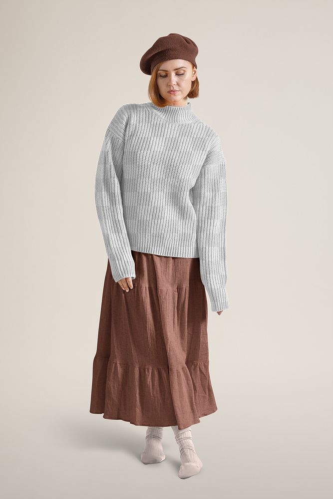 Autumn's jumper png mockup, full body, women's apparel fashion design