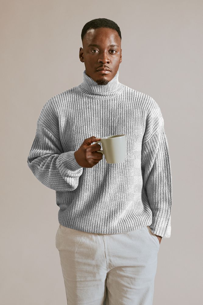 PNG men's turtleneck sweater mockup transparent, autumn apparel fashion design