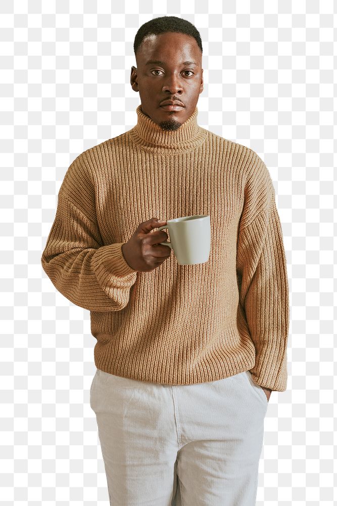 Man png, beige turtleneck sweater, autumn apparel fashion design