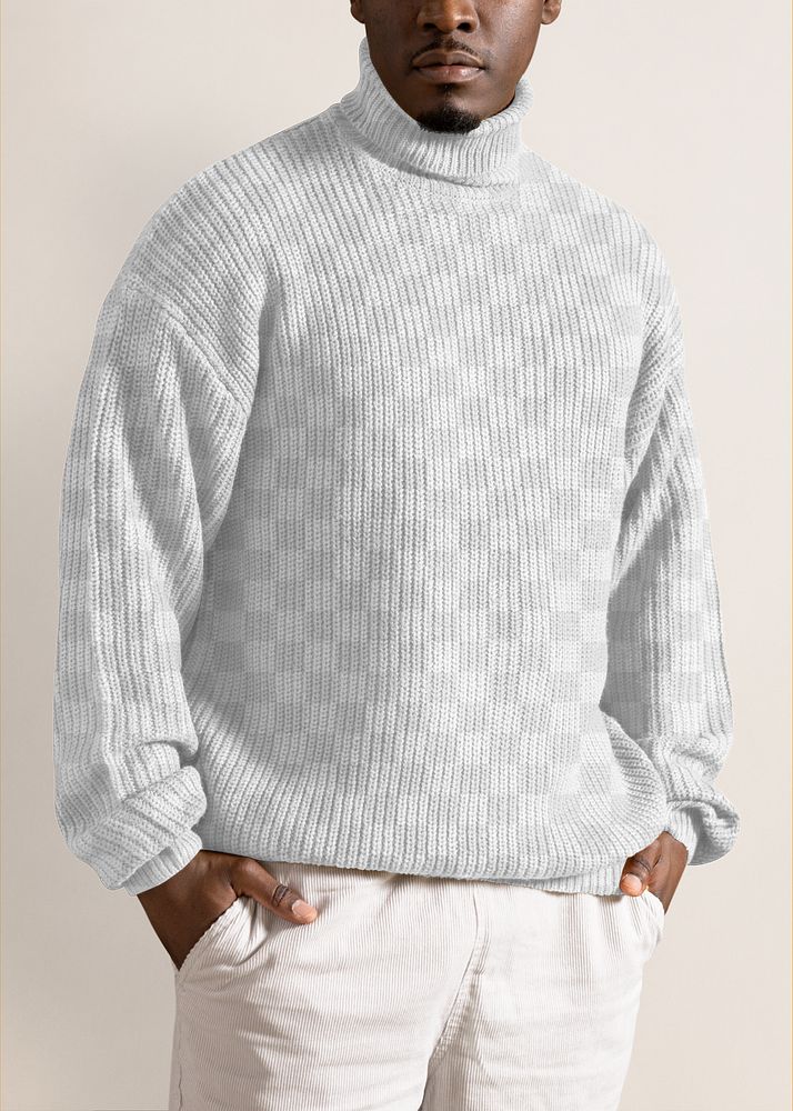 PNG turtleneck sweater mockup transparent, men's autumn apparel fashion design