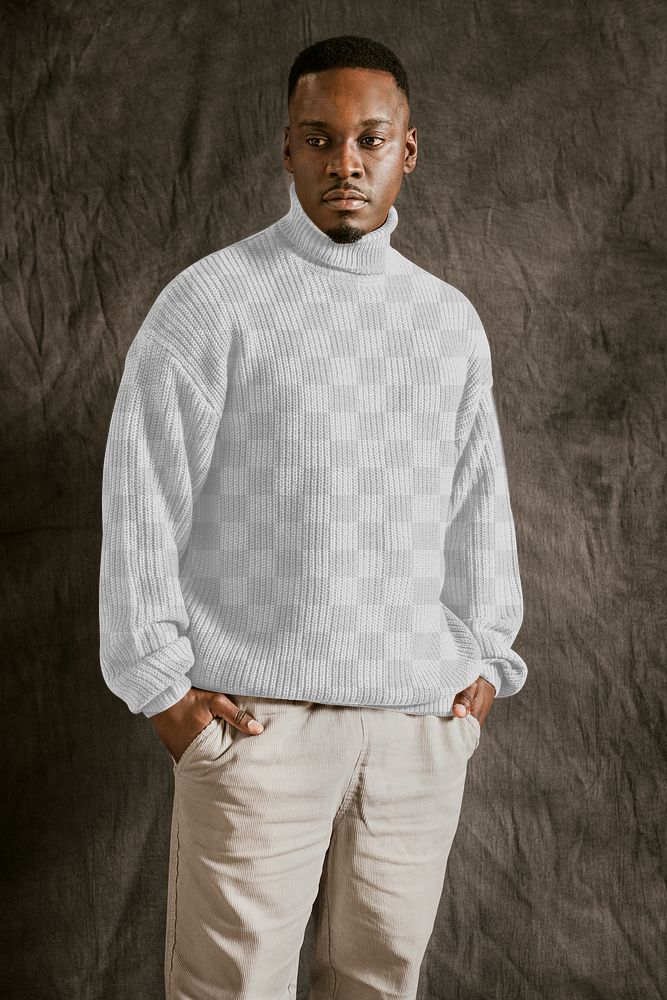 Turtleneck sweater png mockup transparent, men's autumn apparel fashion design