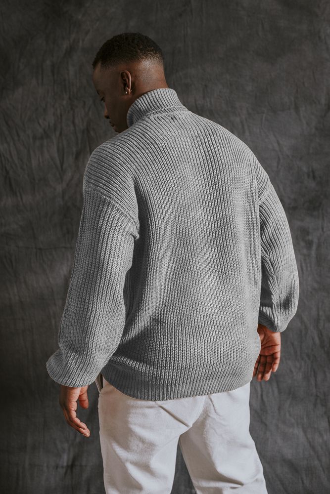 PNG men's turtleneck sweater mockup, rear view, autumn apparel fashion design