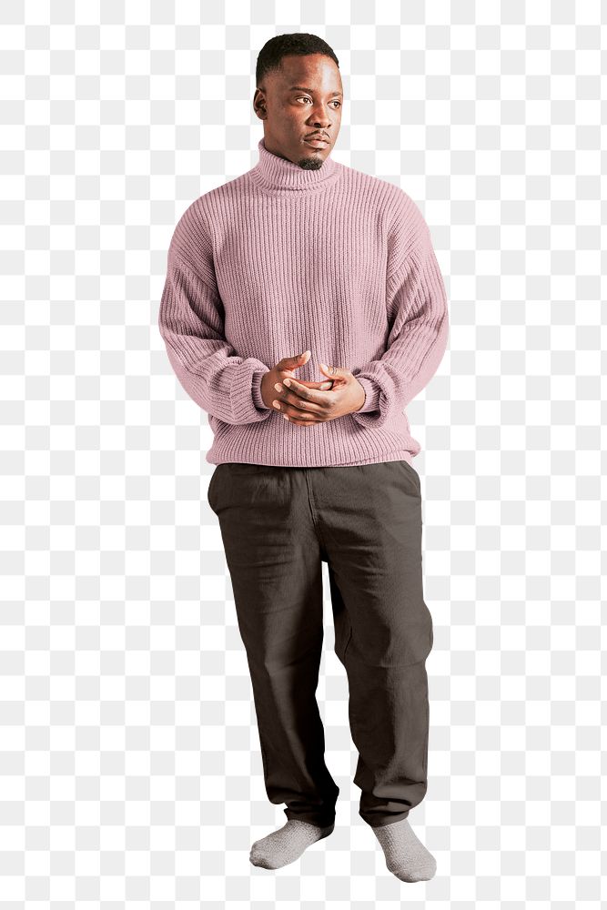 Man png, full body, wearing pink sweater, autumn apparel fashion design