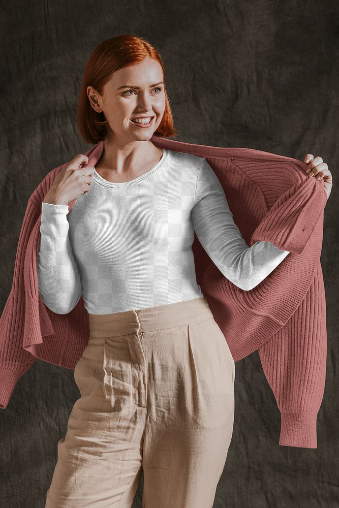 PNG women's long sleeve mockup transparent, autumn apparel fashion design