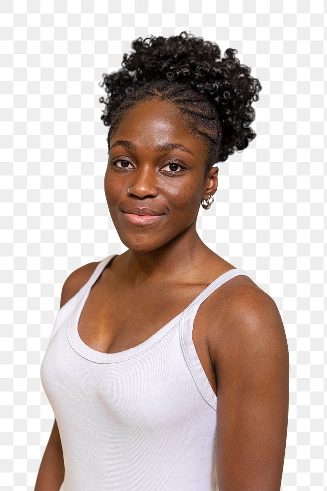 African American woman png sticker in white tank top, transparent background