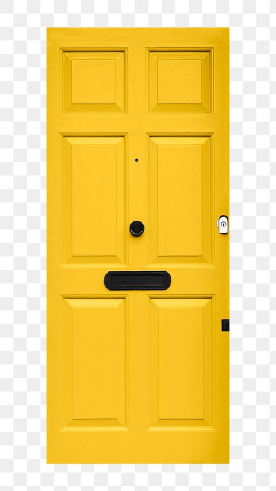 Yellow panel door png clipart, modern house entrance on transparent background