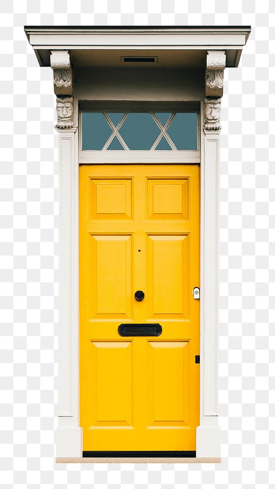 Yellow panel door png clipart, modern house entrance on transparent background