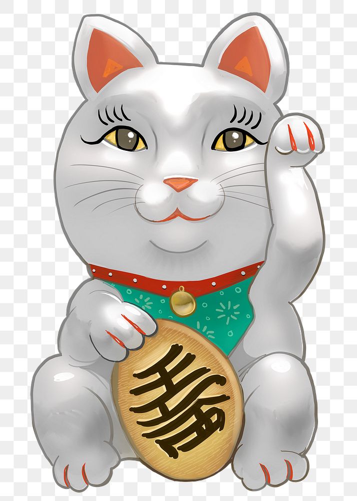 Maneki Neko png sticker, cat animal, Japanese illustration