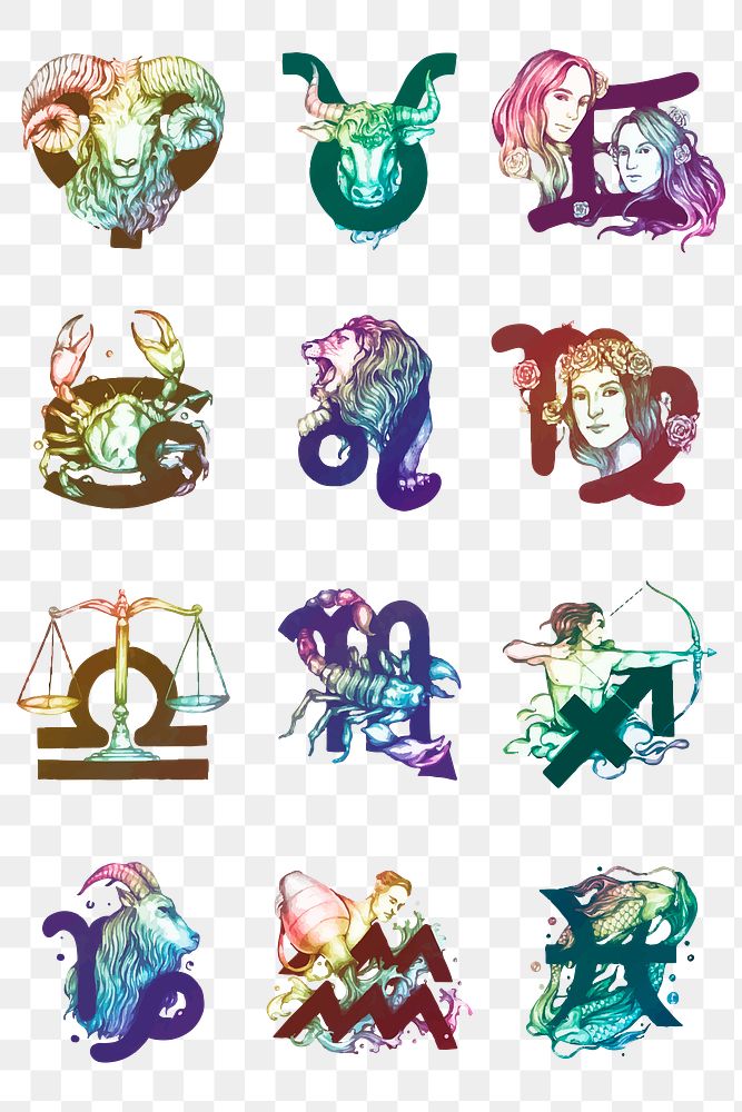 PNG zodiac set gradient horoscope signs sticker 