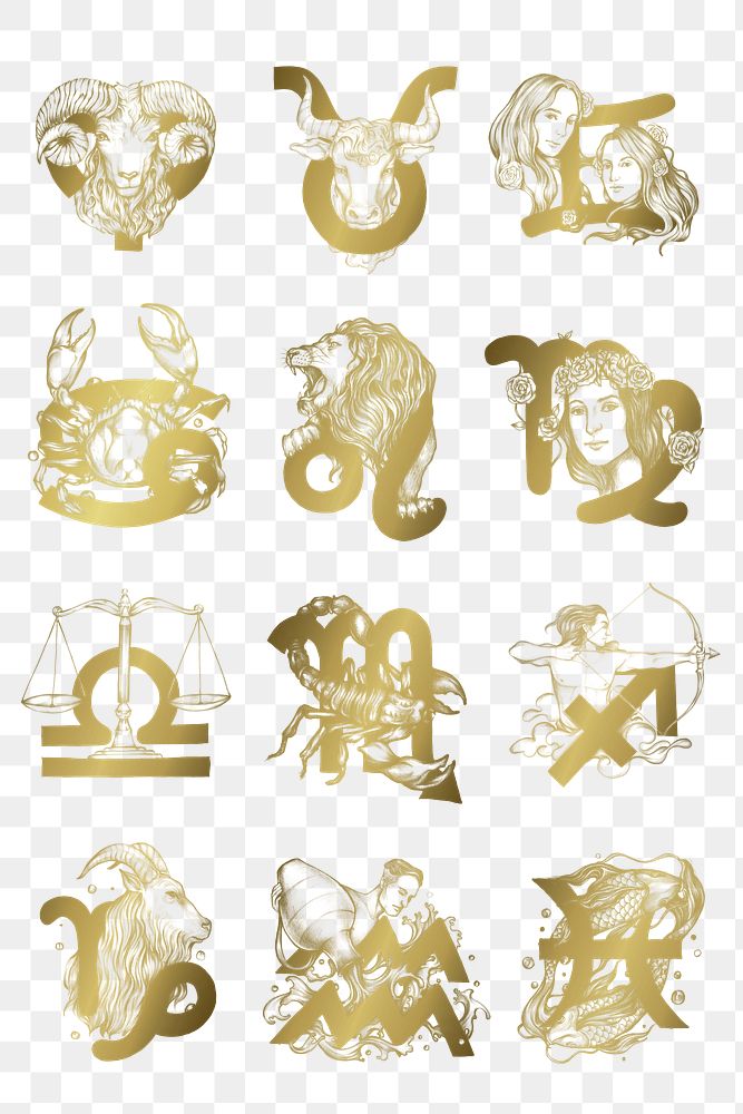 PNG astrological signs gold sticker horoscope symbol