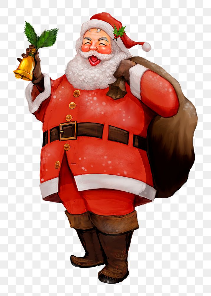 Christmas png sticker, hand drawn Santa Claus carrying a presents sack