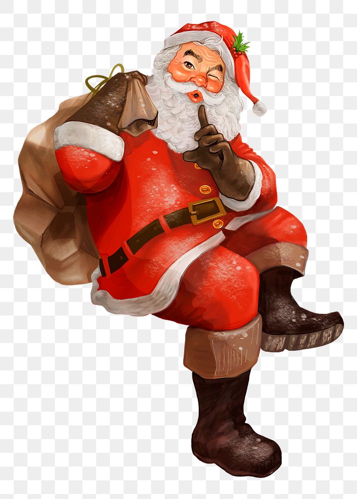 Christmas png sticker, hand drawn Santa Claus making a silence gesture