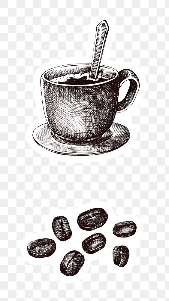 Hand drawn coffee and coffee bean sticker design element