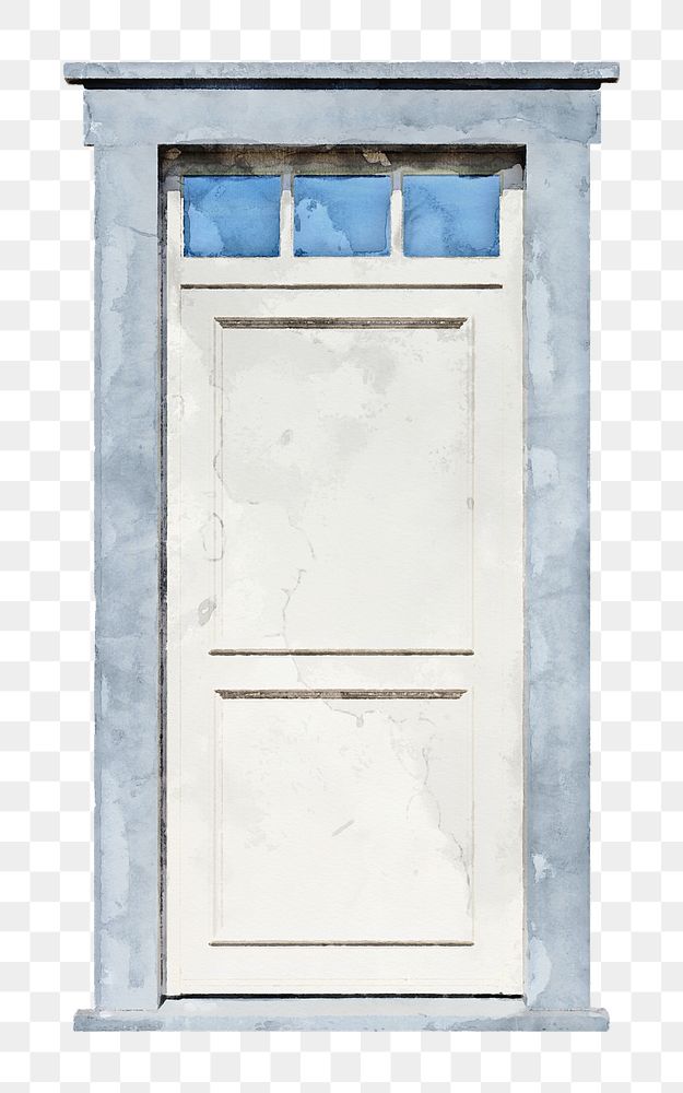 White entrance door png clipart, watercolor interior illustration
