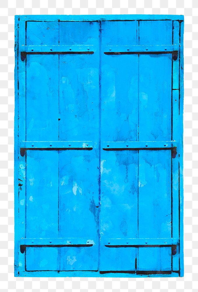 Blue watercolor png window clipart, vintage architecture illustration