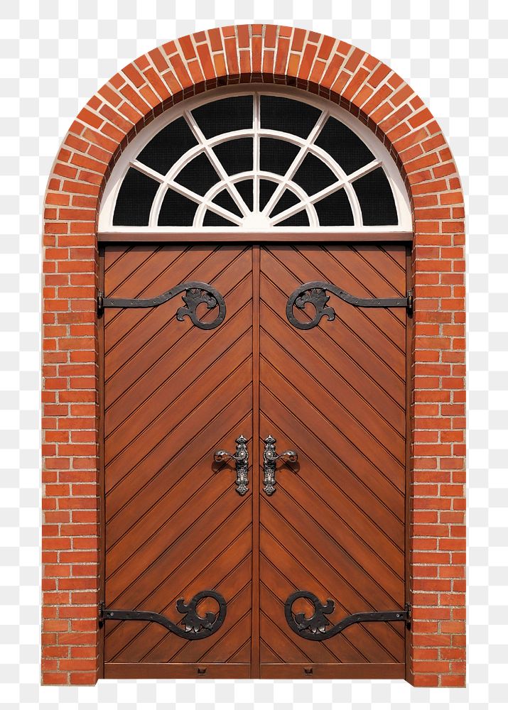 Vintage arched door png clipart, church entrance with window