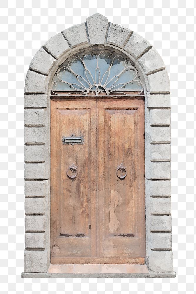 Watercolor church door png clipart, barrel vault design