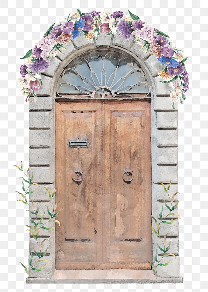 Wedding church door png clipart, watercolor illustration 