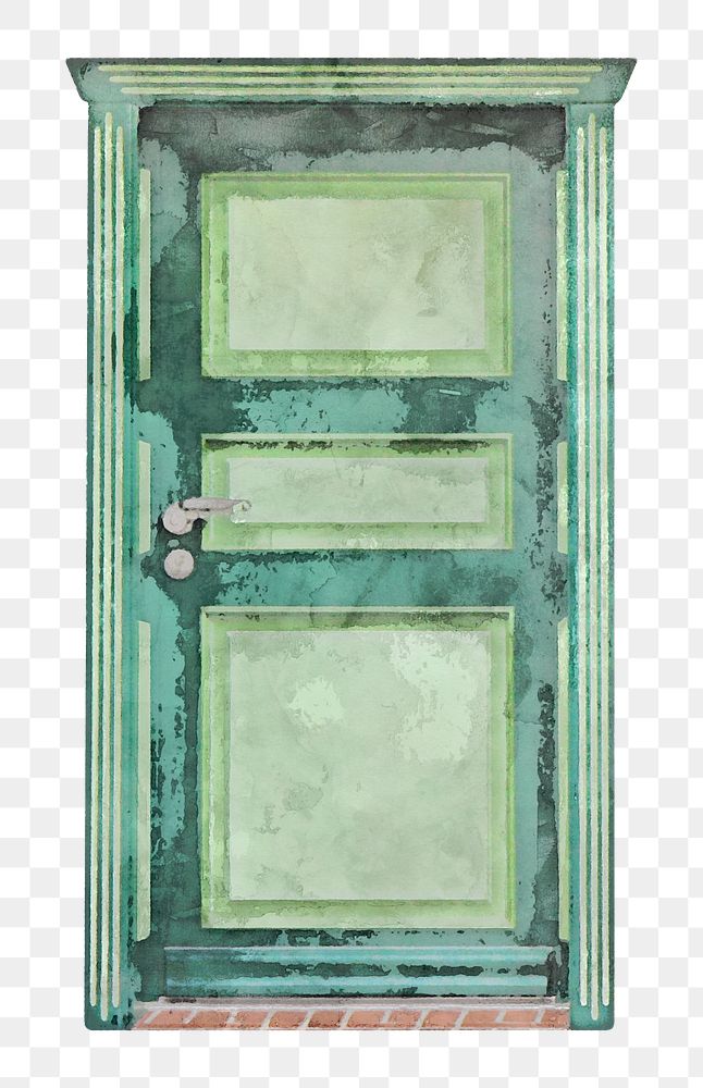 Watercolor door png clipart, green house entrance illustration