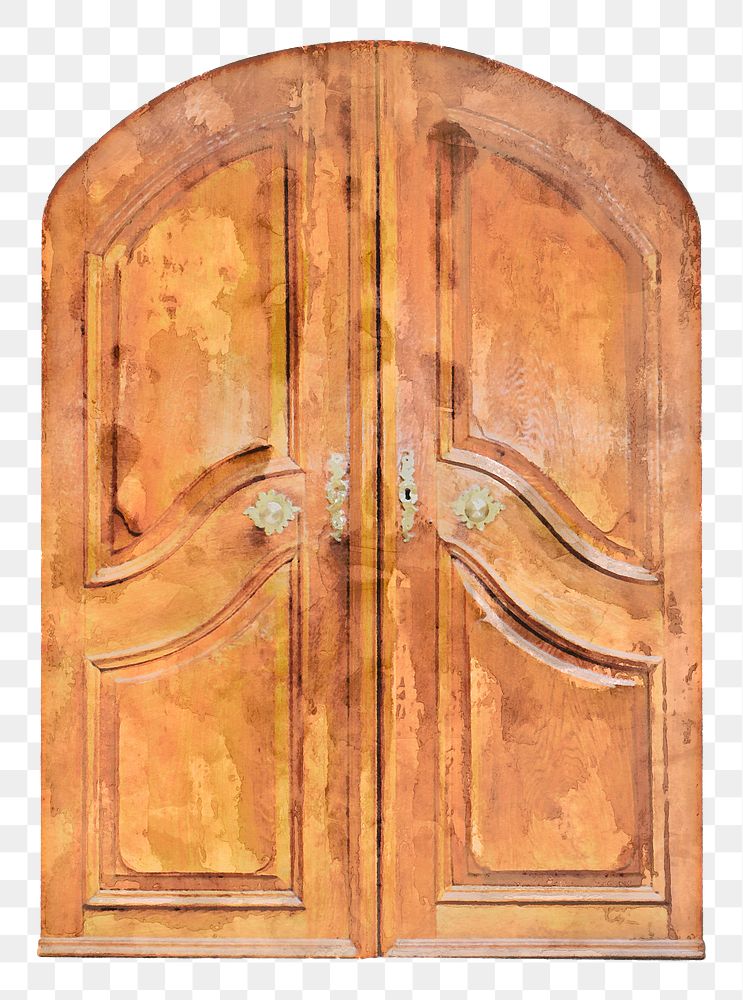 Vintage French door png clipart, watercolor exterior illustration