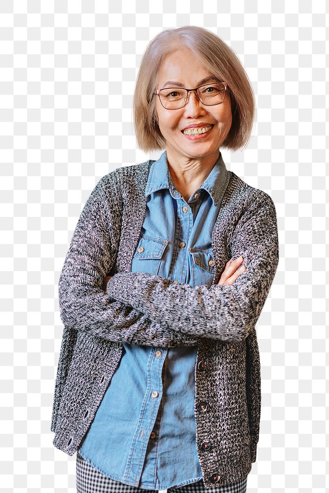 Asian senior woman png, transparent background