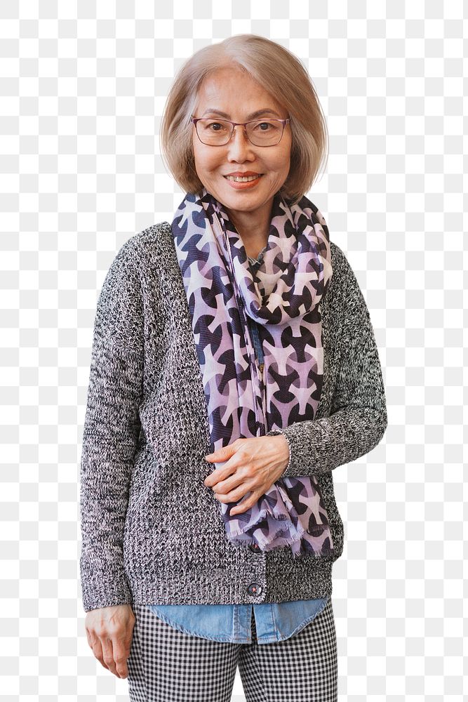 Asian senior woman png, transparent background