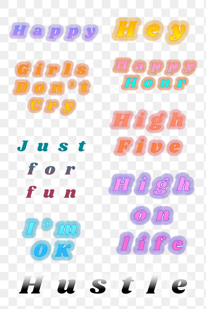 Word sticker png funky neon typography set