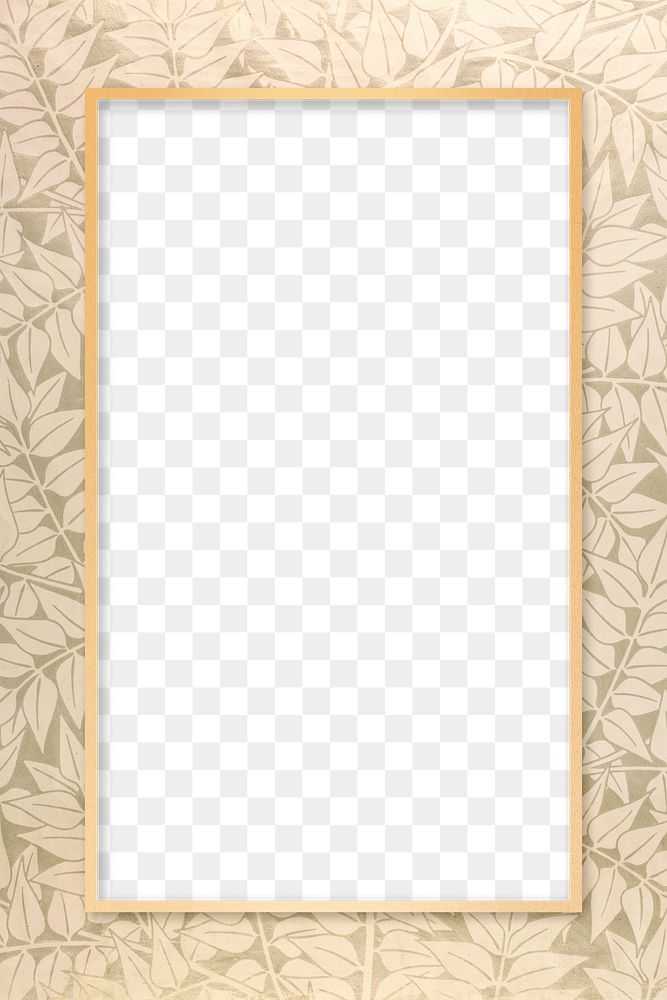 Floral antique pattern gold frame png border William Morris inspired pattern