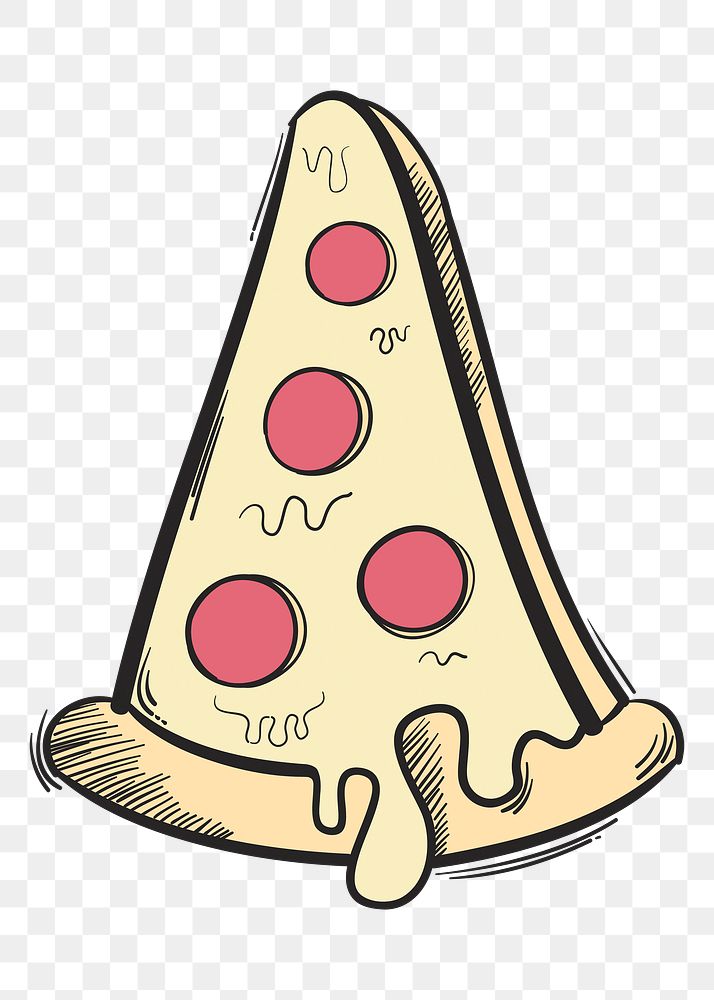 Png pepperoni pizza slice cartoon doodle hand drawn sticker
