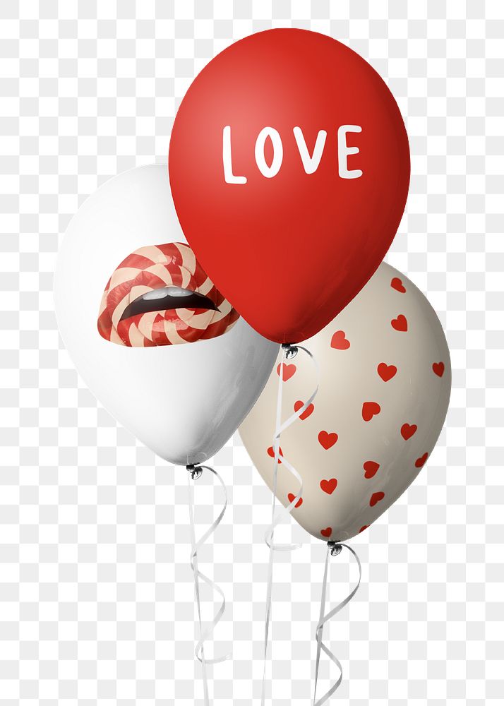 PNG balooons Valentine&rsquo;s celebration sticker white and red set