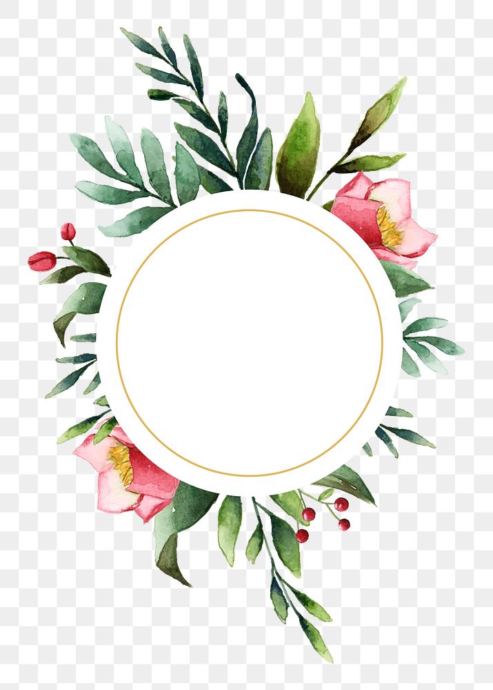 Green floral png frame, watercolor aesthetic on transparent background