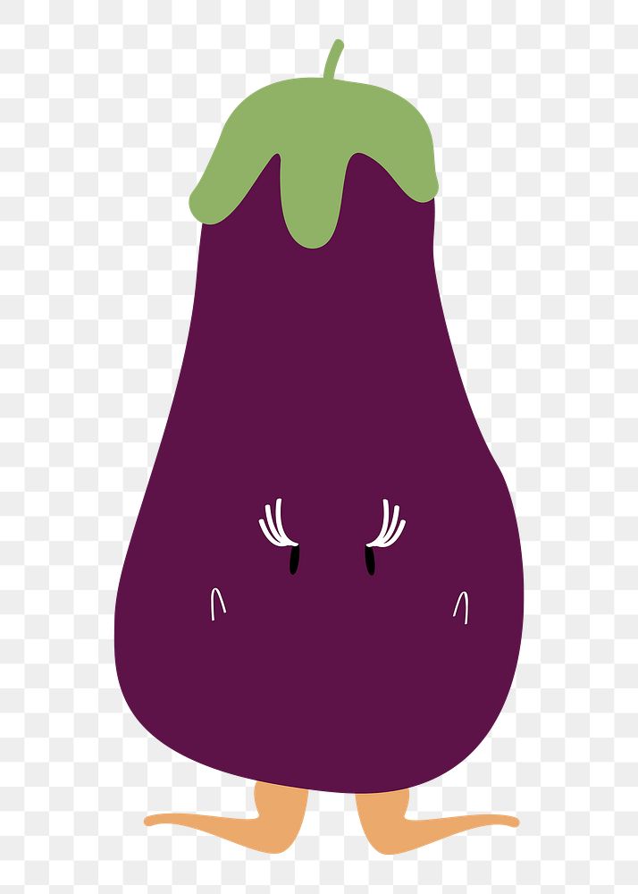 Cute eggplant png sticker, healthy food cartoon on transparent background