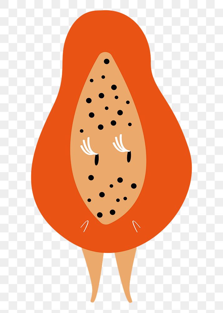 Cute papaya png fruit sticker, healthy food cartoon on transparent background
