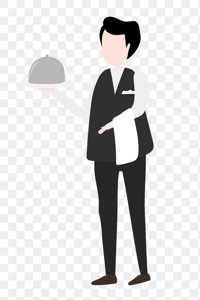 Waiter png clipart, restaurant attendant job, character illustration