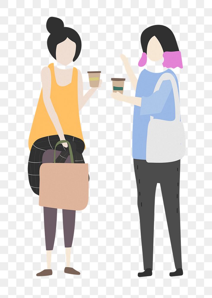 Women drinking coffee png clipart, socializing, cartoon illustration