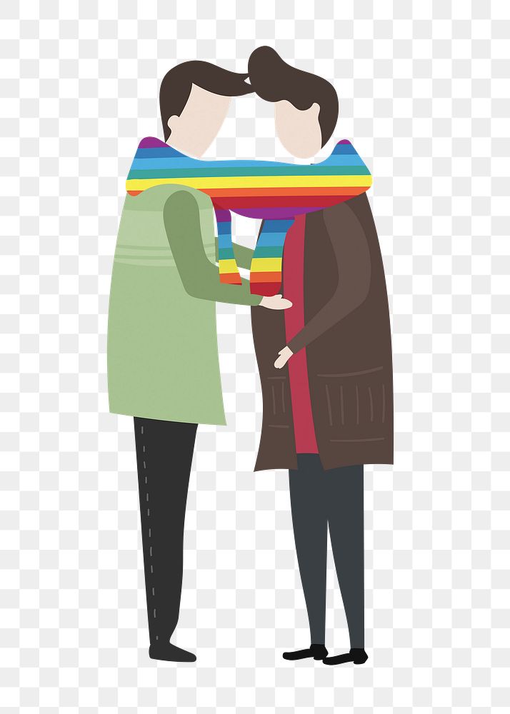 Gay couple png clipart, aesthetic LGBTQ cartoon illustration