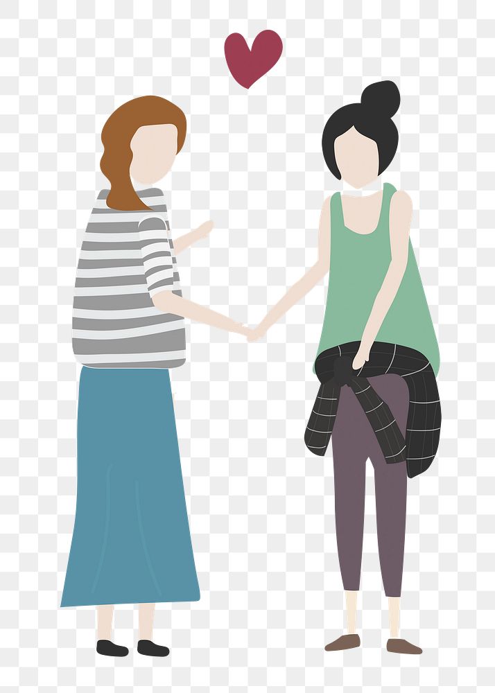 Lesbian couple png clipart, aesthetic LGBTQ cartoon illustration