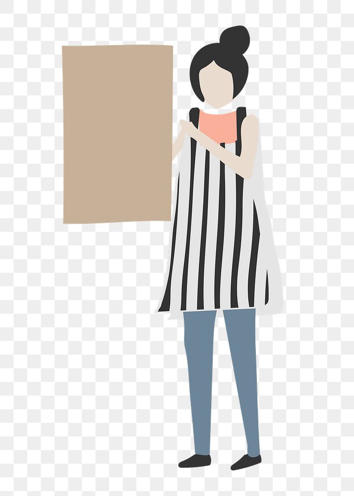 Woman png holding sign clipart, small business owner illustration