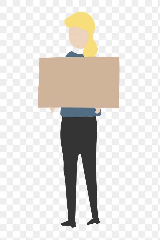 Woman png holding empty sign clipart, cartoon illustration
