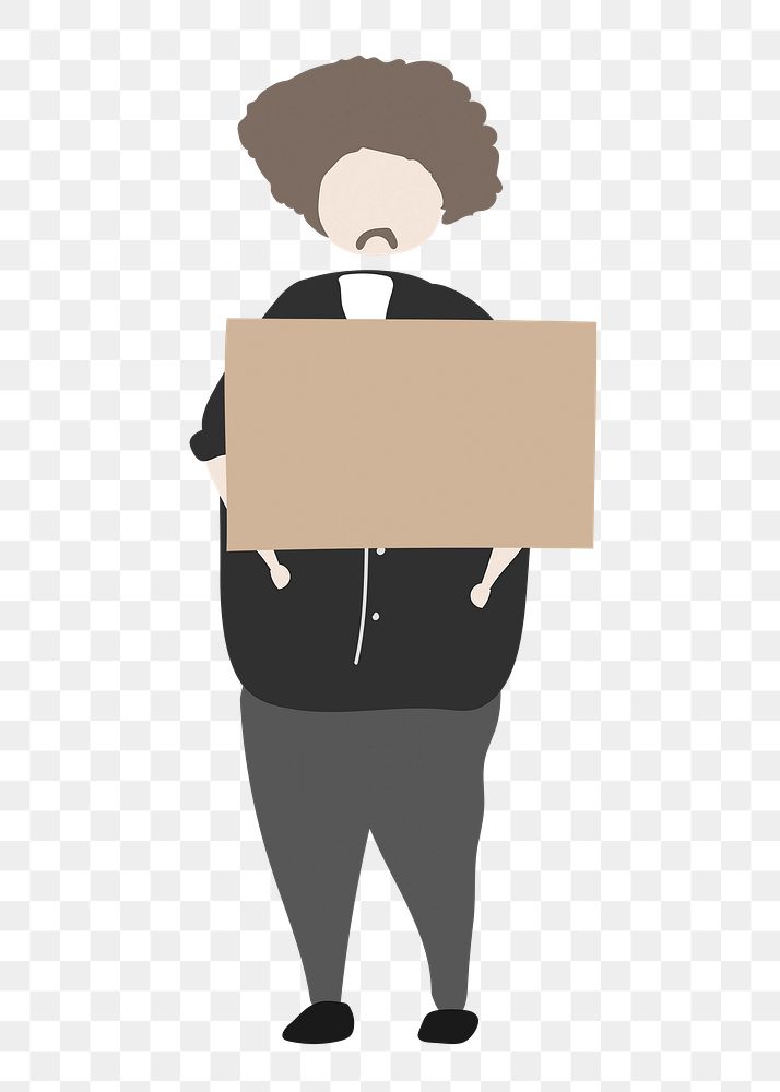 Man png holding empty sign clipart, cartoon illustration
