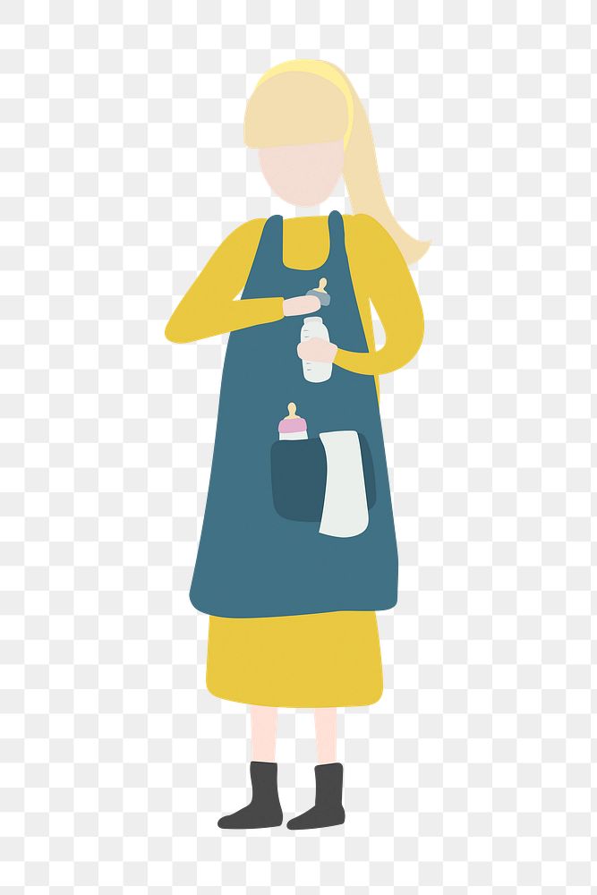 Mother cleaning bottle png clipart, housewife cartoon illustration