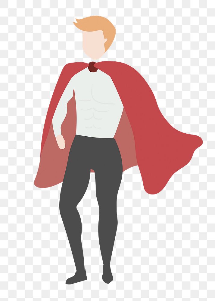 Male superhero png clipart, wearing red cape, cartoon illustration