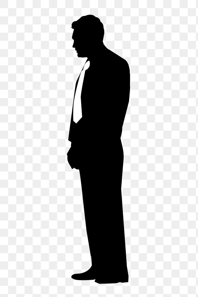 Businessman standing posture png silhouette clipart on transparent background