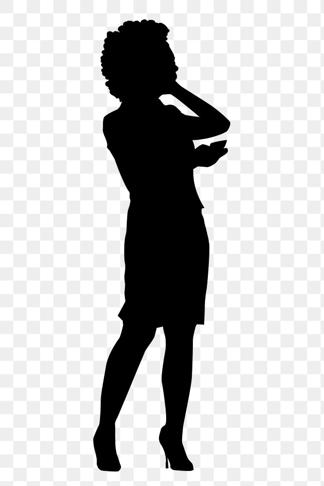 Businesswoman with phone png silhouette on transparent background