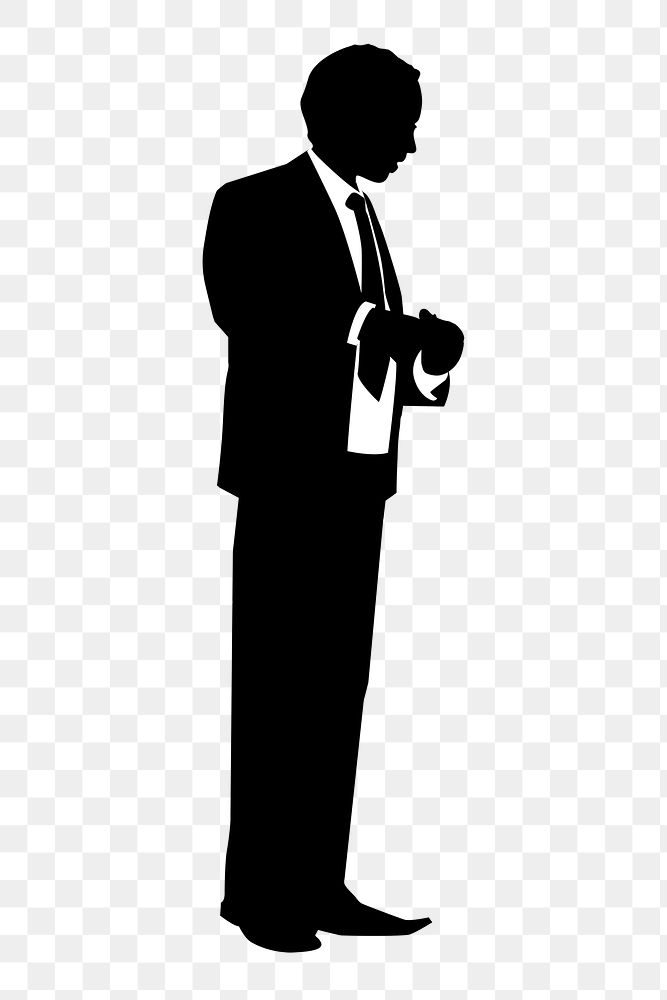 Businessman png standing silhouette, body posture on transparent background
